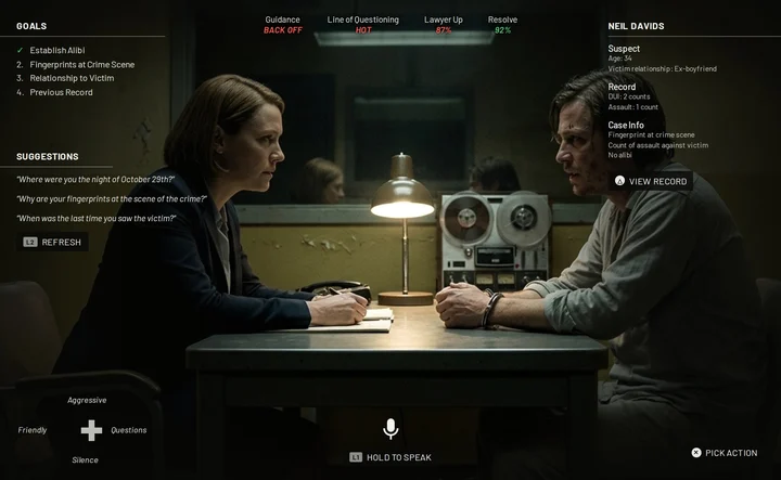 Bloodhounds: two detectives question a suspect across a table