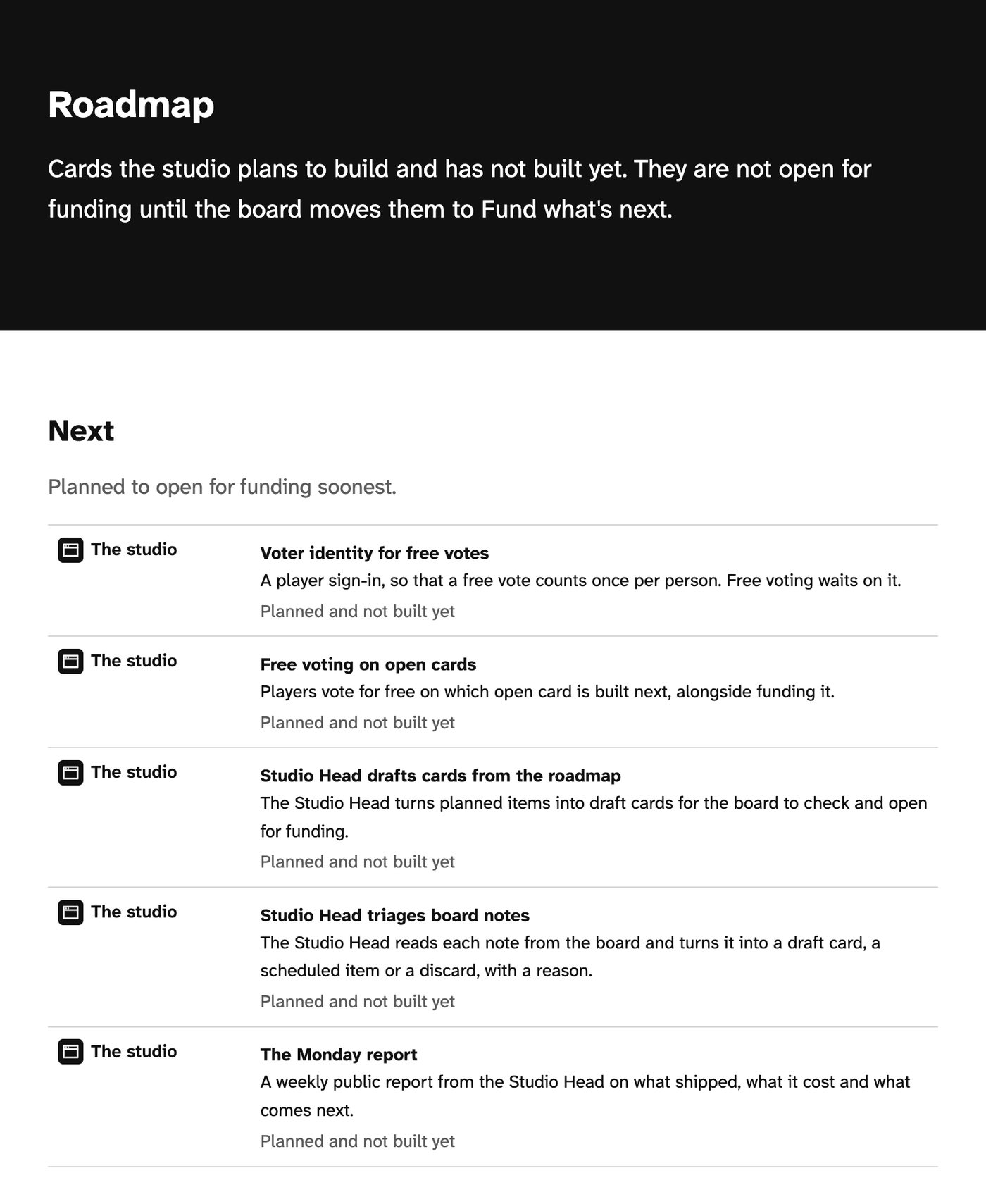 Mob Machine: the roadmap of cards the studio plans to build